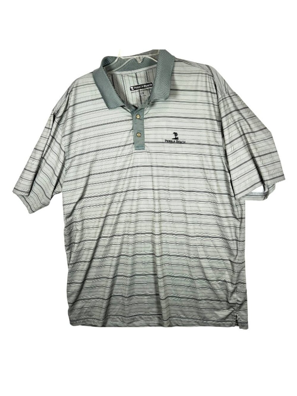 Pebble Beach Dry-Luxe Performance Striped Polo Shirt Mens XL Gray Short Sleeve